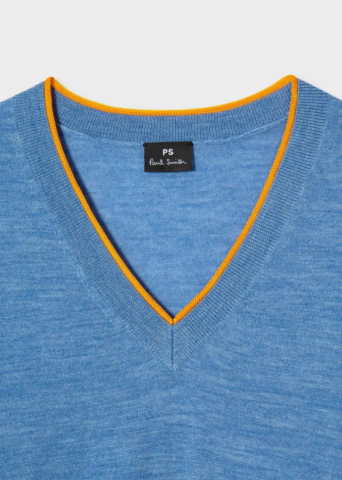 Paul Smith Knitwear Womens Sky Blue Marl VNeck Sweater Sky Blue