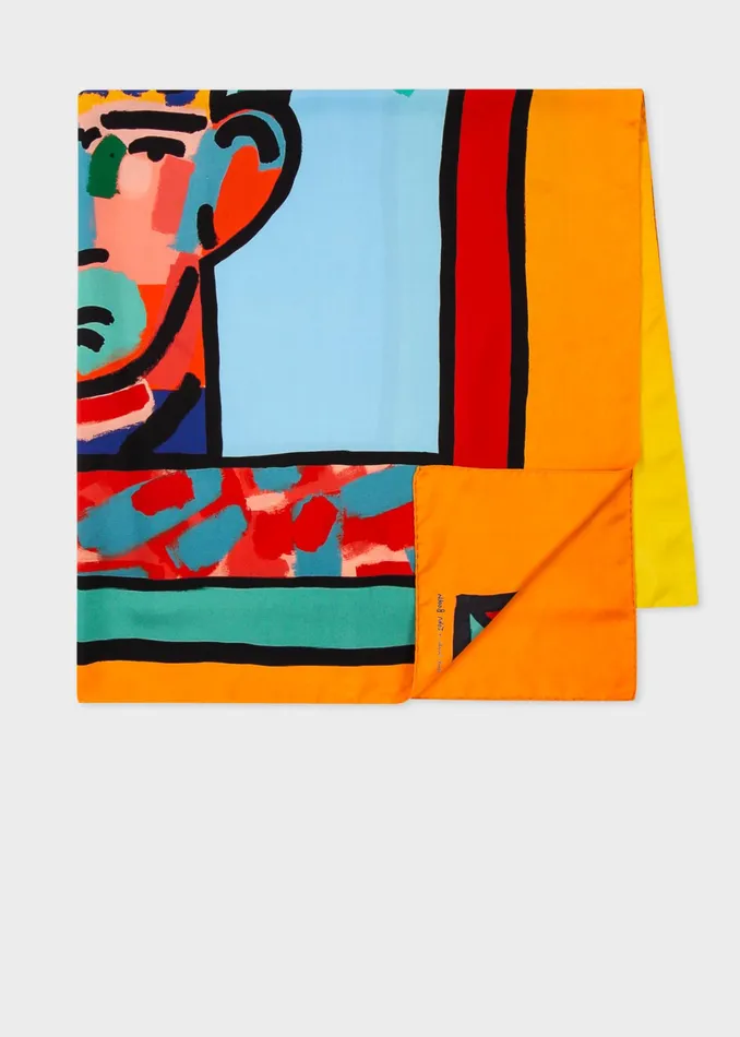 Paul Smith Scarves WomensMens Paul Smith X John Booth 8211 039Head039 Print Silk Scarf Multicolour