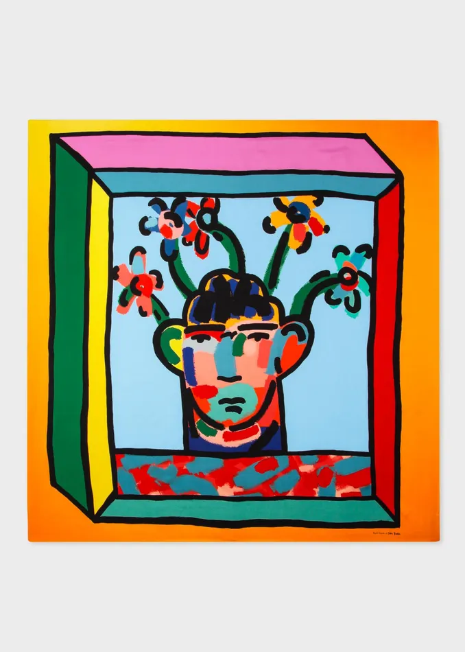 Paul Smith Scarves WomensMens Paul Smith X John Booth 8211 039Head039 Print Silk Scarf Multicolour