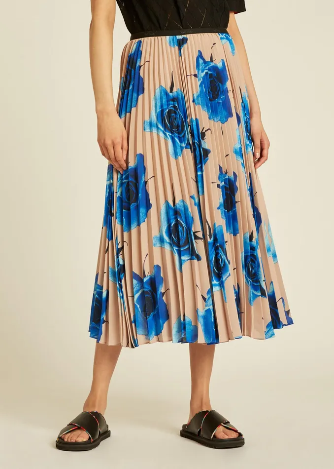 Paul Smith Skirts Womens Monarch Rose039 Print Pleated Skirt Blue