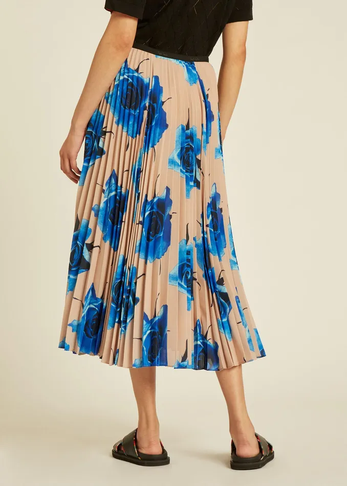 Paul Smith Skirts Womens Monarch Rose039 Print Pleated Skirt Blue