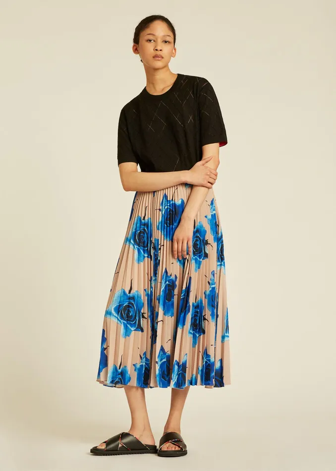 Paul Smith Skirts Womens Monarch Rose039 Print Pleated Skirt Blue