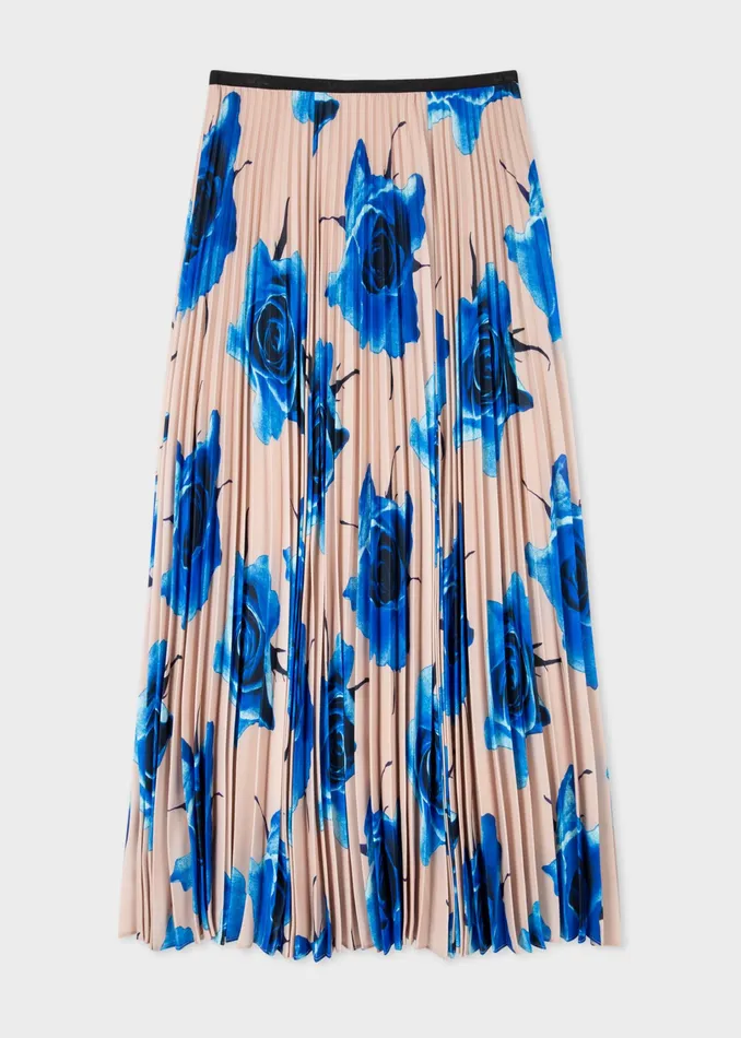 Paul Smith Skirts Womens Monarch Rose039 Print Pleated Skirt Blue