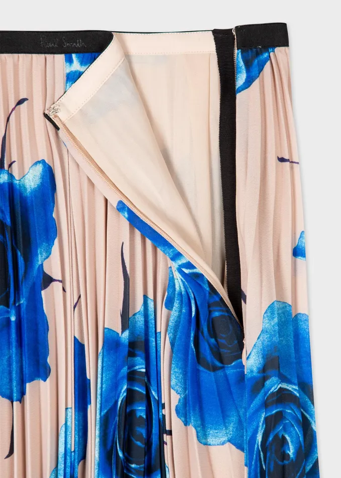 Paul Smith Skirts Womens Monarch Rose039 Print Pleated Skirt Blue
