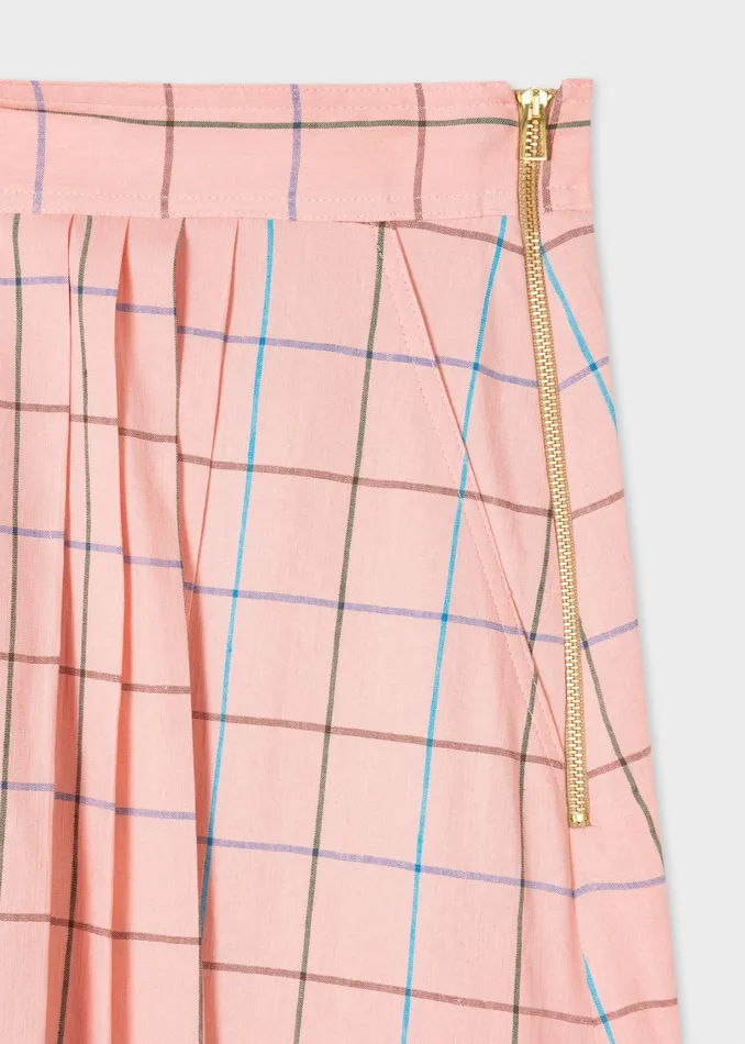 Paul Smith Skirts Womens Pink Windowpane Check LinenBlend Midi Skirt Pink