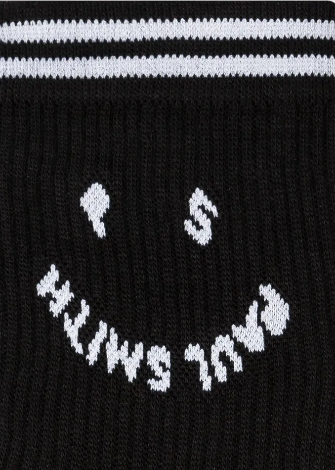 Paul Smith Socks Womens Black 039Happy039 Ribbed Socks Black And White