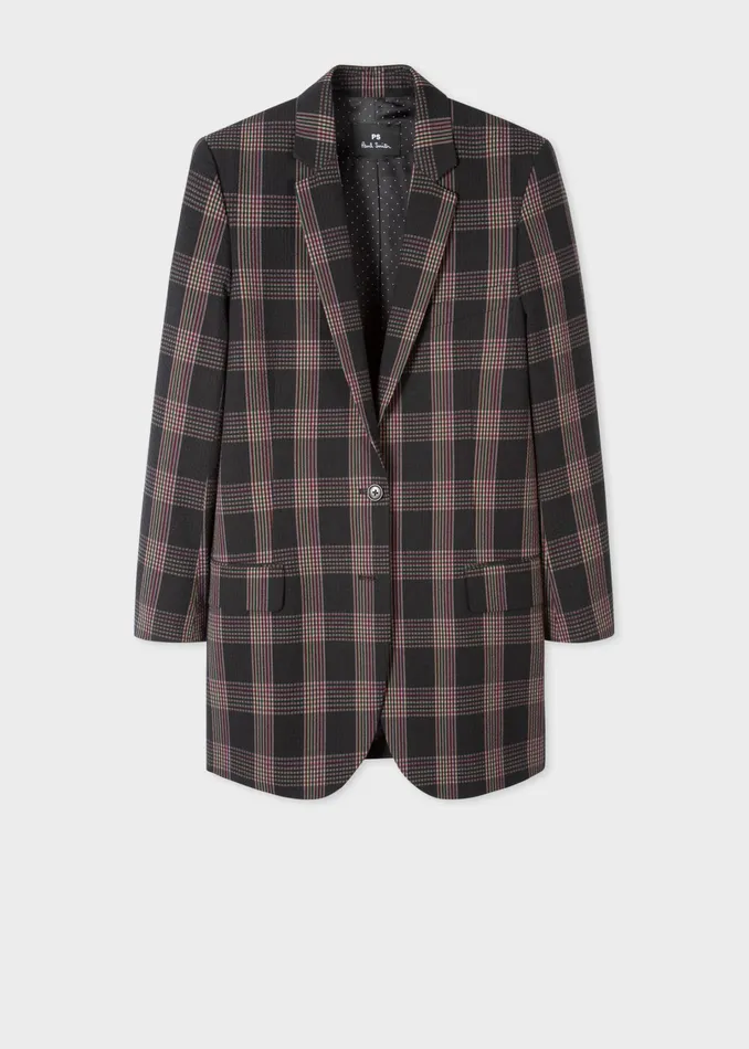 Paul Smith Suits Womens BoyfriendFit Black Seersucker Check Longline Blazer Black