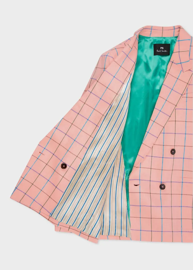 Paul Smith Suits Womens Pink Windowpane Check LinenBlend DoubleBreasted Blazer Pink