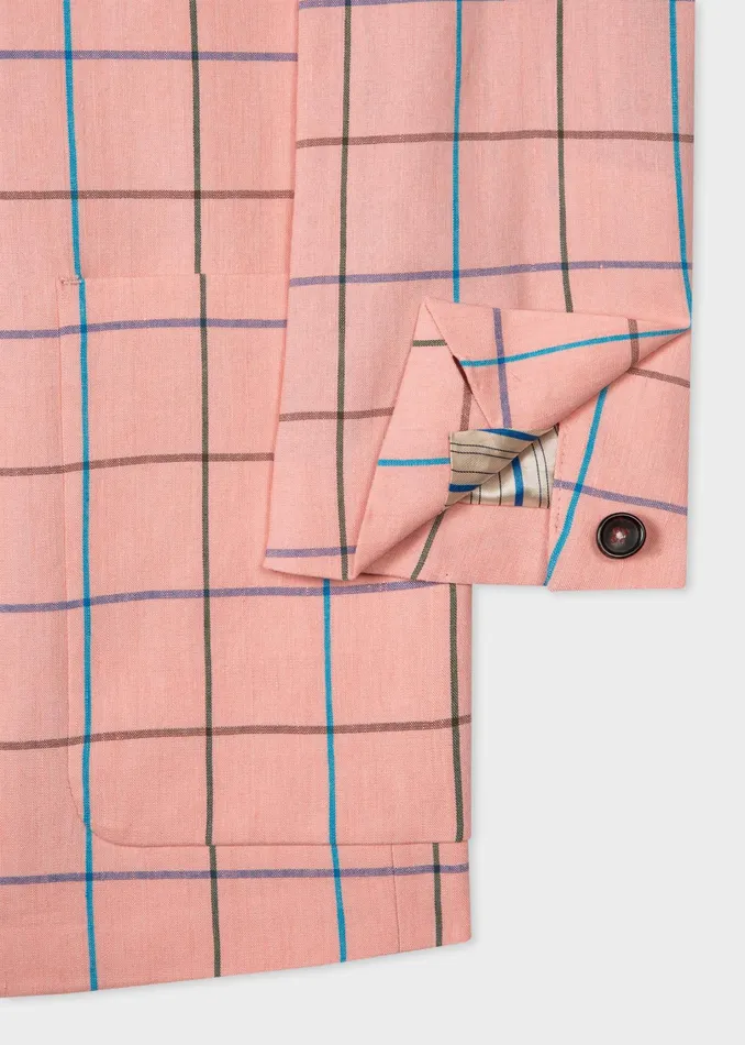 Paul Smith Suits Womens Pink Windowpane Check LinenBlend DoubleBreasted Blazer Pink