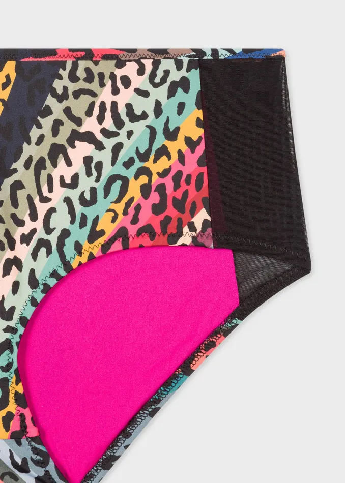 Paul Smith Swimwear Womens Leopard and Swirl039 Print HighWaisted Bikini Bottoms With Mesh Side Panels Swirl