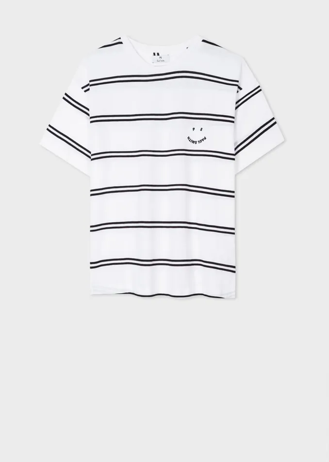 Paul Smith TShirts Womens White Stripe Organic Cotton TShirt With 039Happy039 Print White