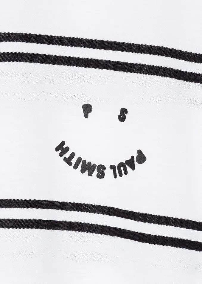 Paul Smith TShirts Womens White Stripe Organic Cotton TShirt With 039Happy039 Print White