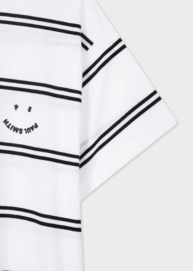 Paul Smith TShirts Womens White Stripe Organic Cotton TShirt With 039Happy039 Print White