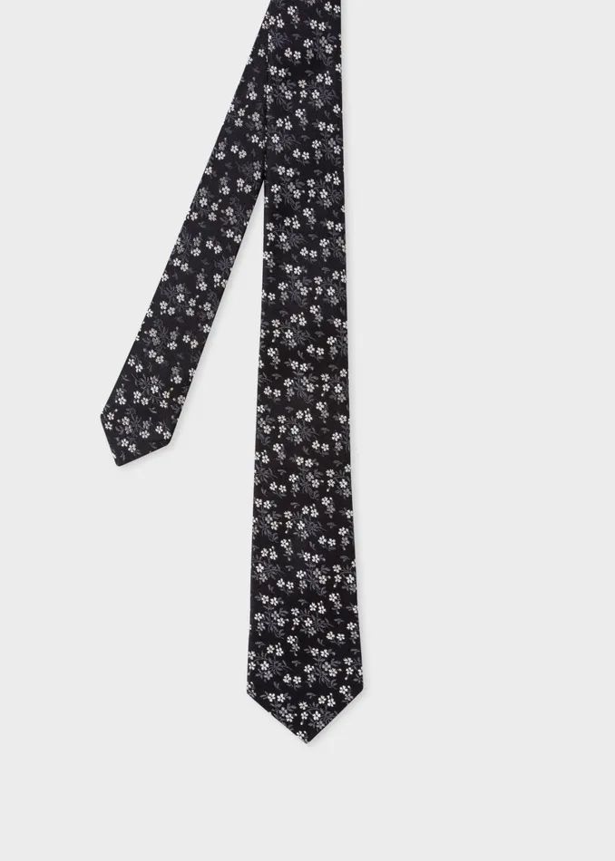 Paul Smith Ties and Tie Clips Mens Black Floral Silk Tie Black