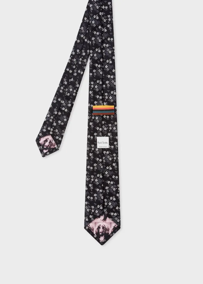 Paul Smith Ties and Tie Clips Mens Black Floral Silk Tie Black