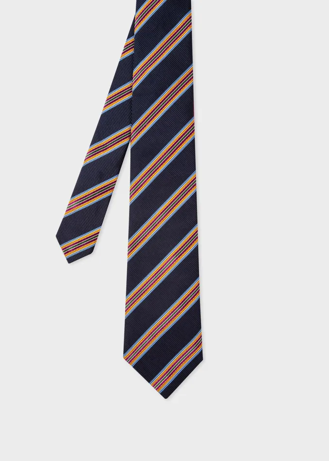 Paul Smith Ties and Tie Clips Mens Dark Navy Stripe CottonSilk Tie Dark Navy