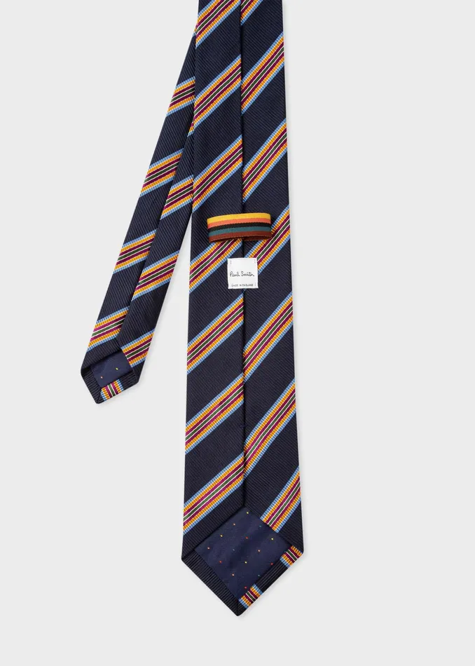 Paul Smith Ties and Tie Clips Mens Dark Navy Stripe CottonSilk Tie Dark Navy