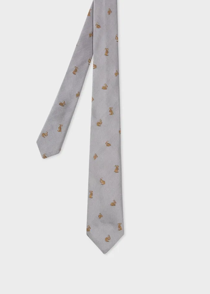 Paul Smith Ties and Tie Clips Mens Grey Silk 039Rabbit039 Pattern Tie Grey