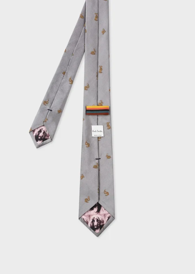 Paul Smith Ties and Tie Clips Mens Grey Silk 039Rabbit039 Pattern Tie Grey