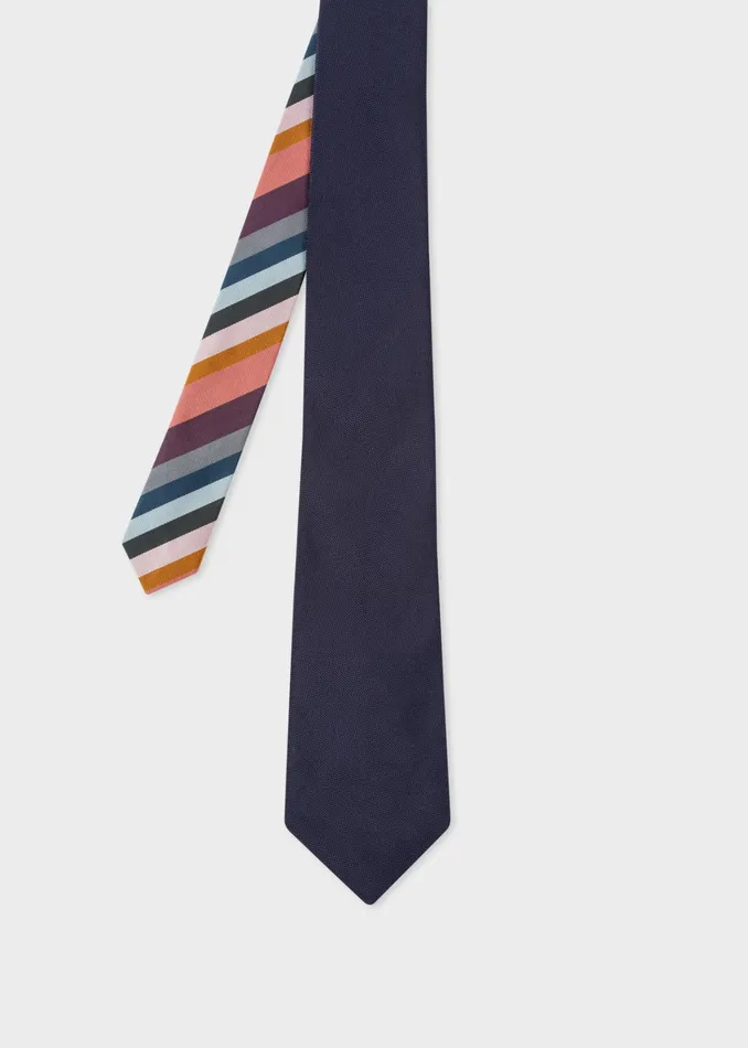 Paul Smith Ties and Tie Clips Mens Navy Silk Tie With 039Artist Stripe039 Tail Navy