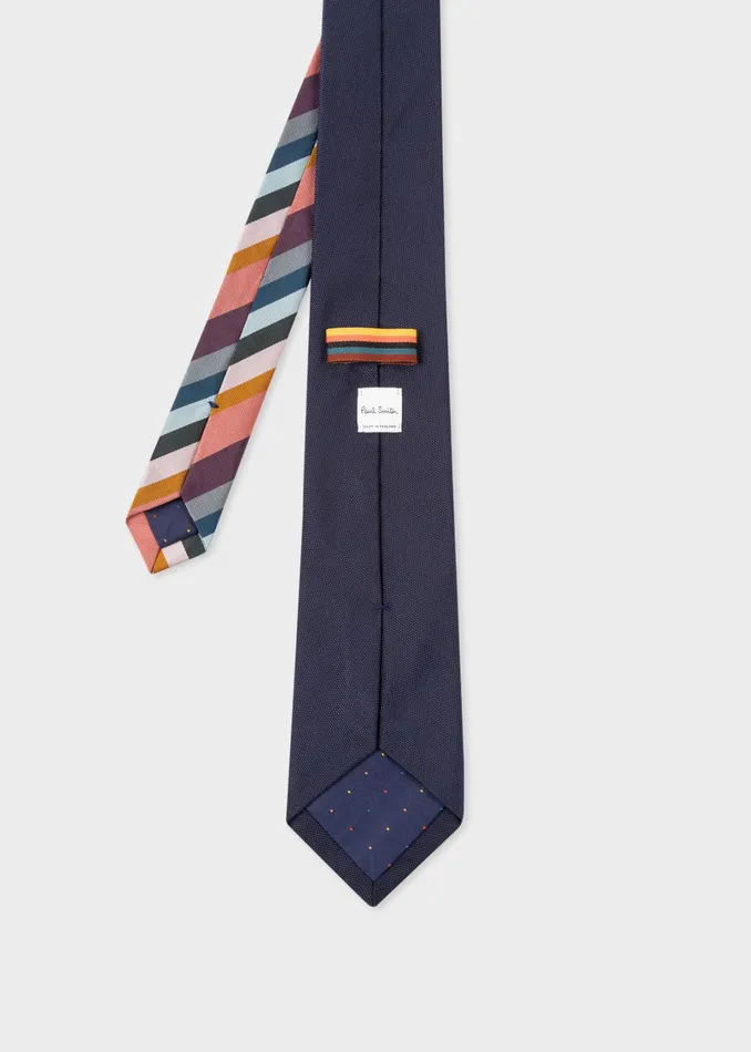 Paul Smith Ties and Tie Clips Mens Navy Silk Tie With 039Artist Stripe039 Tail Navy