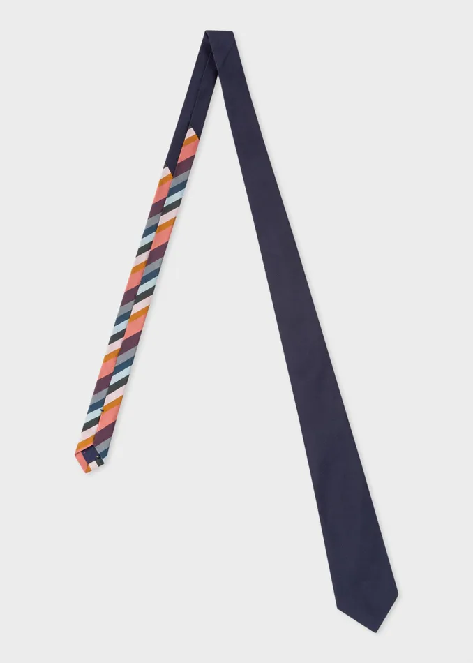 Paul Smith Ties and Tie Clips Mens Navy Silk Tie With 039Artist Stripe039 Tail Navy