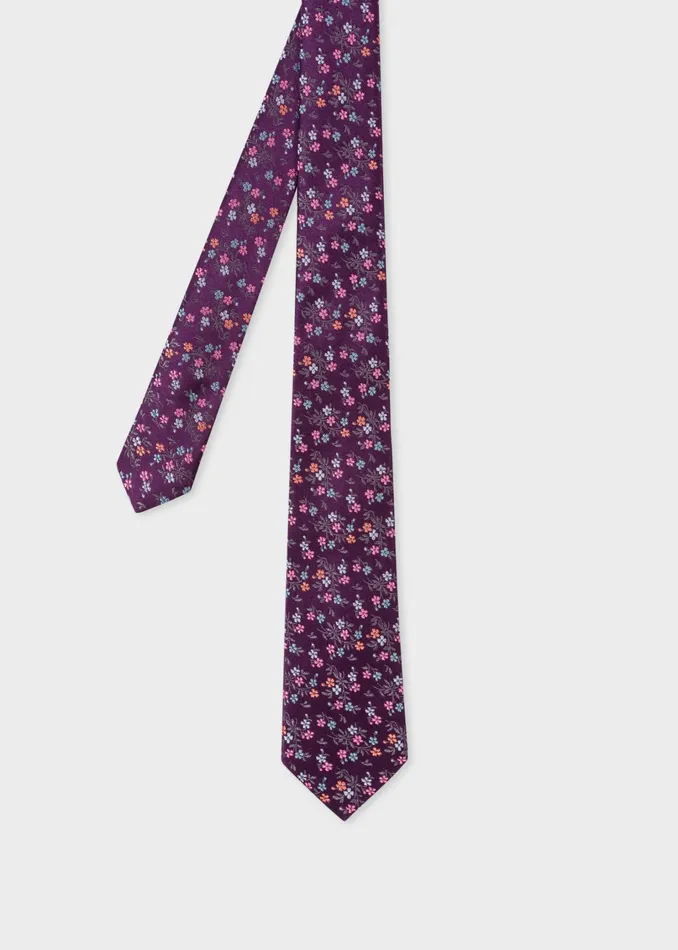 Paul Smith Ties and Tie Clips Mens Purple Floral Silk Tie Purple