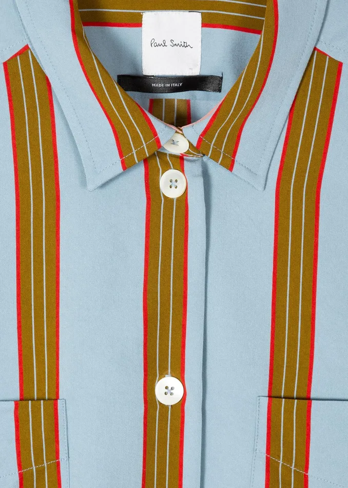 Paul Smith Tops Womens Blue Wide Stripe Casual ShortSleeve Shirt Blue