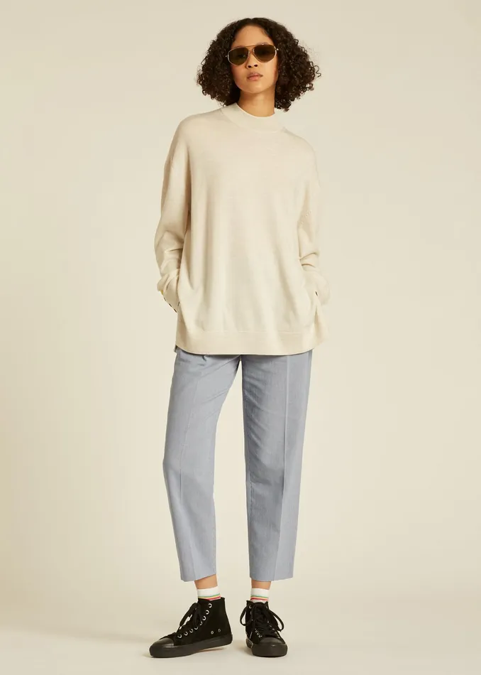 Paul Smith Tops Womens Cream Wool Oversized Sweater With Buttoned Cuffs Cream