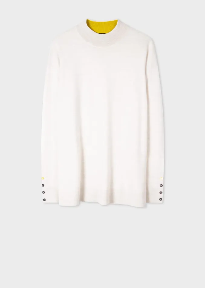 Paul Smith Tops Womens Cream Wool Oversized Sweater With Buttoned Cuffs Cream