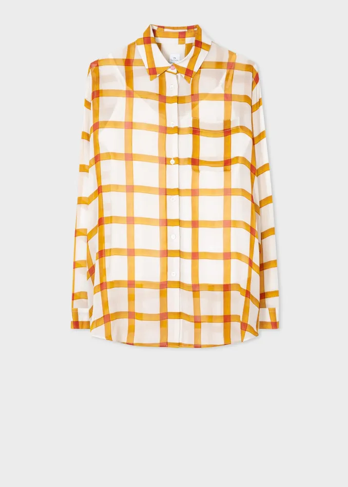 Paul Smith Tops Womens Mustard And White Check Georgette Oversized Shirt Yellow