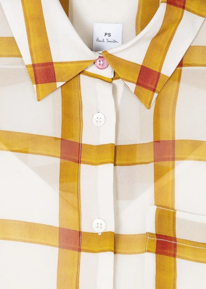 Paul Smith Tops Womens Mustard And White Check Georgette Oversized Shirt Yellow