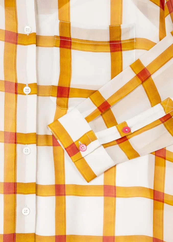 Paul Smith Tops Womens Mustard And White Check Georgette Oversized Shirt Yellow