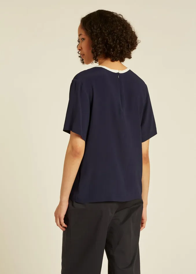 Paul Smith Tops Womens Navy SilkBlend Top With Contrast Trim Navy
