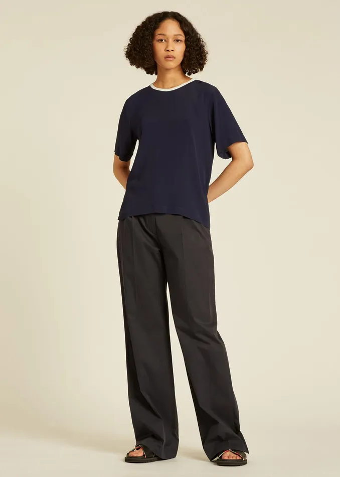 Paul Smith Tops Womens Navy SilkBlend Top With Contrast Trim Navy