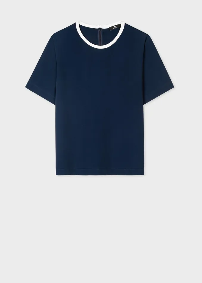 Paul Smith Tops Womens Navy SilkBlend Top With Contrast Trim Navy