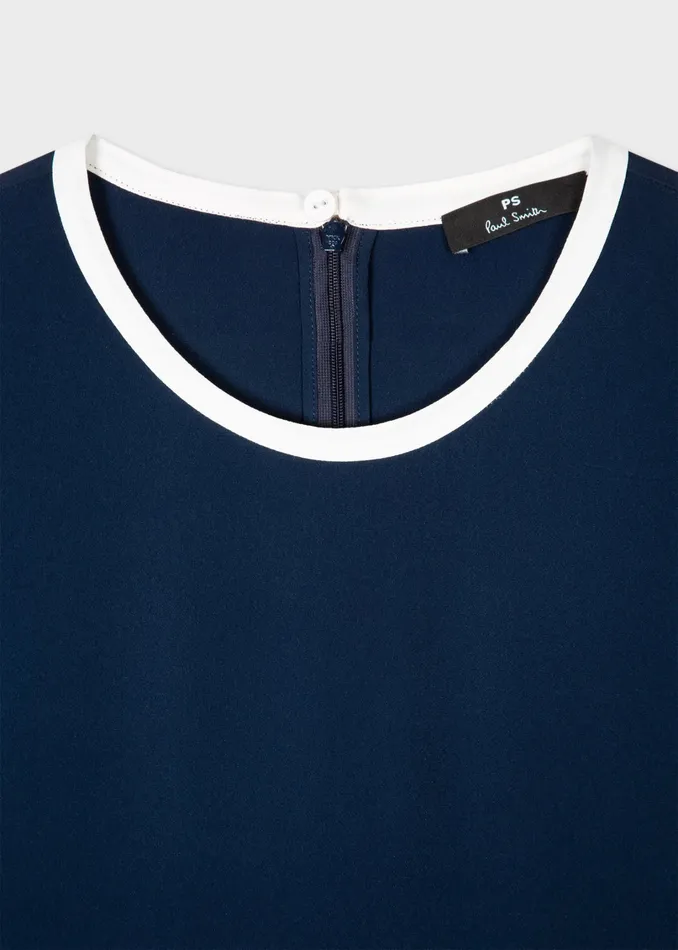 Paul Smith Tops Womens Navy SilkBlend Top With Contrast Trim Navy