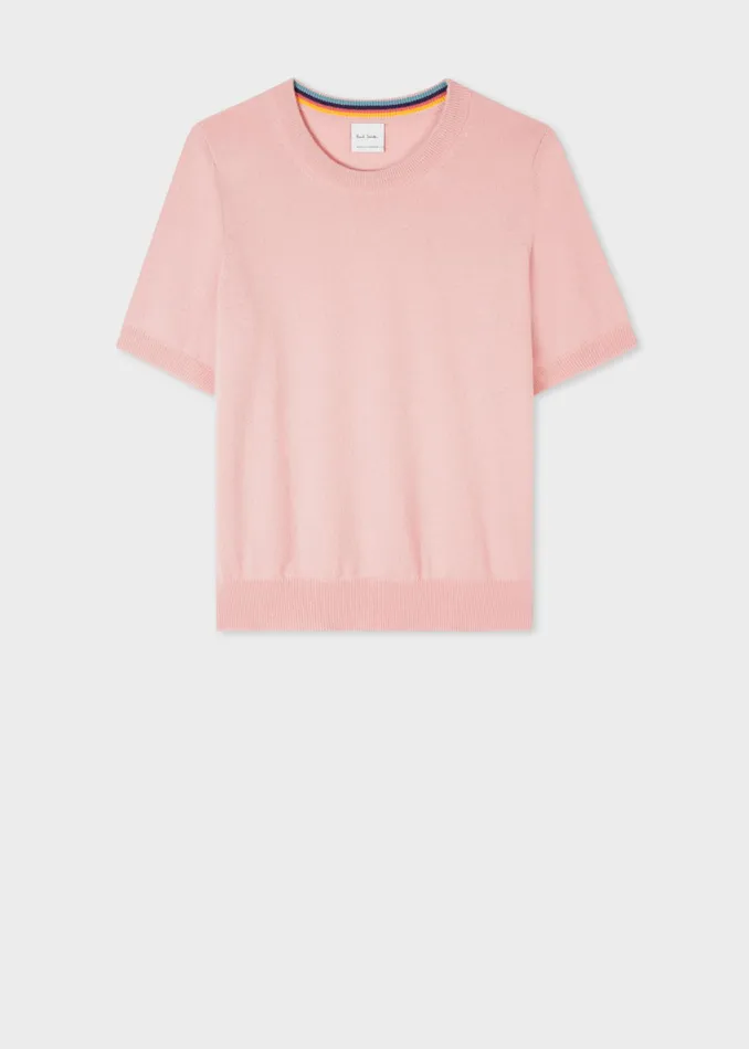Paul Smith Tops Womens Pink Cashmere ShortSleeve Sweater Pink