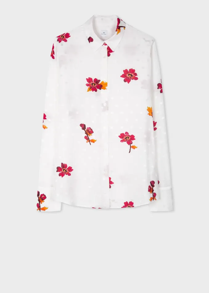 Paul Smith Tops Womens White 039Wild Rose039 Print Shirt White