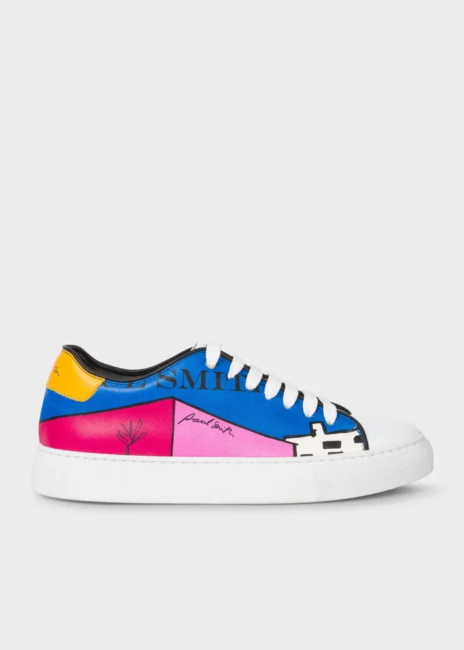 Paul Smith Trainers Womens LA Shop039 Print Leather 039Basso039 Trainers White