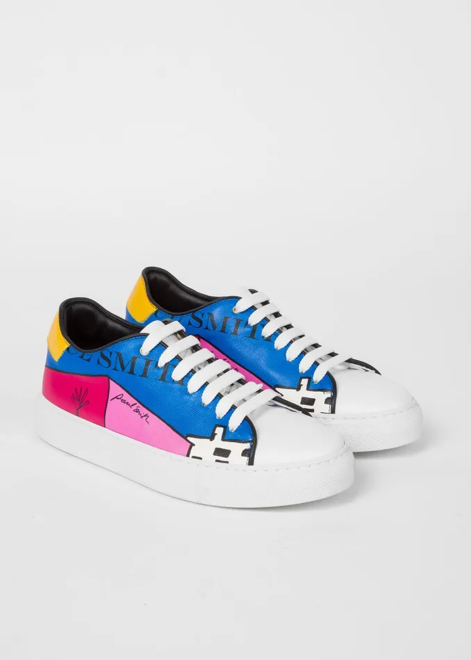 Paul Smith Trainers Womens LA Shop039 Print Leather 039Basso039 Trainers White