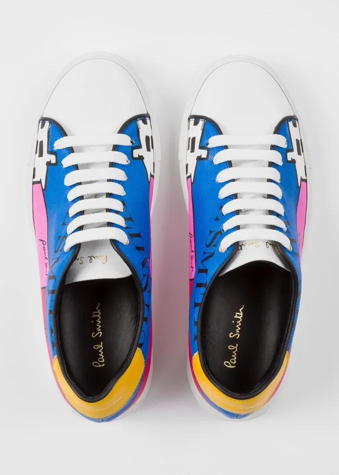 Paul Smith Trainers Womens LA Shop039 Print Leather 039Basso039 Trainers White