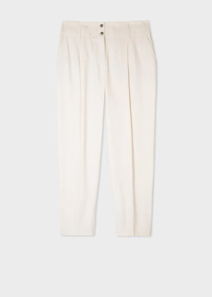 Paul Smith Trousers Womens Cream Organic Cotton Relaxed Pleated Chinos Cream
