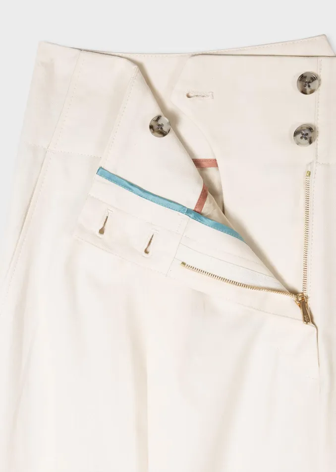 Paul Smith Trousers Womens Cream Organic Cotton Relaxed Pleated Chinos Cream