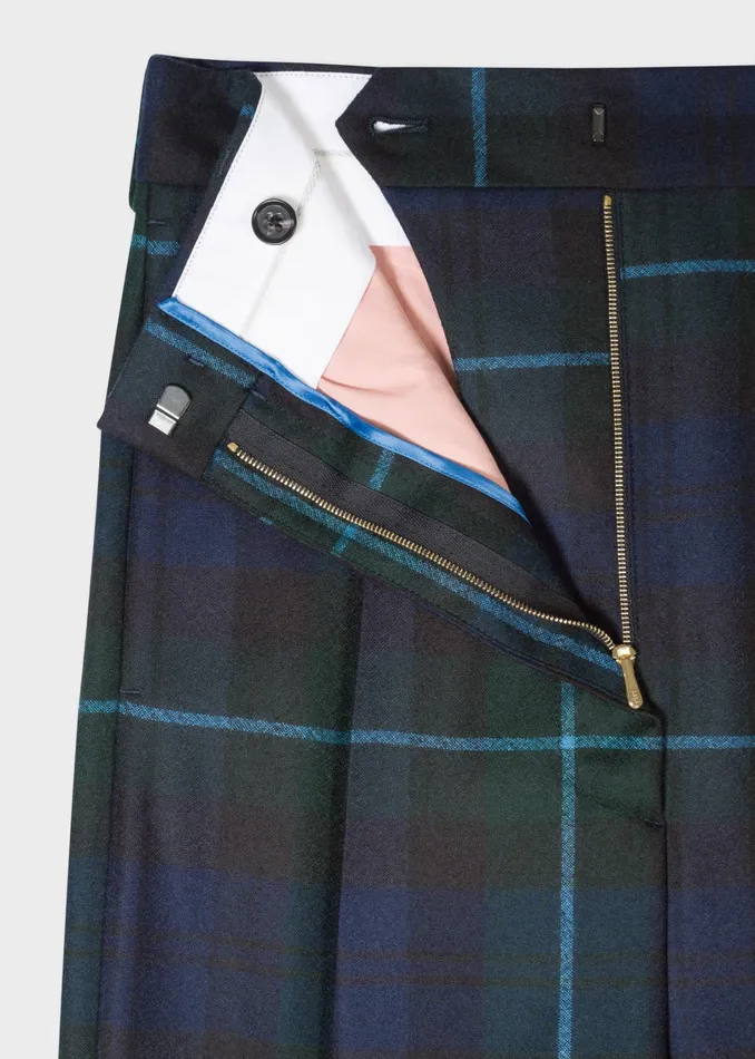 Paul Smith Trousers Womens Navy Tartan Wool Flannel Wide Leg Trousers Navy