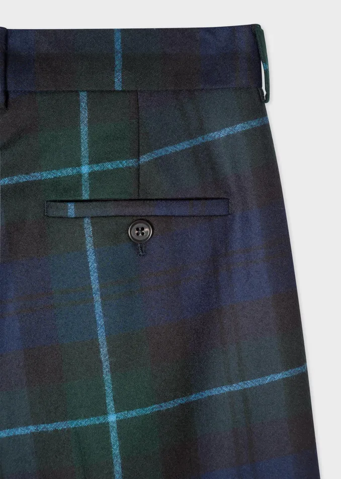 Paul Smith Trousers Womens Navy Tartan Wool Flannel Wide Leg Trousers Navy