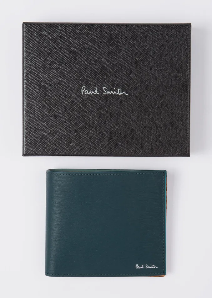 Paul Smith Wallets Mens Petrol Green Leather Billfold Wallet With Contrast Interior Green