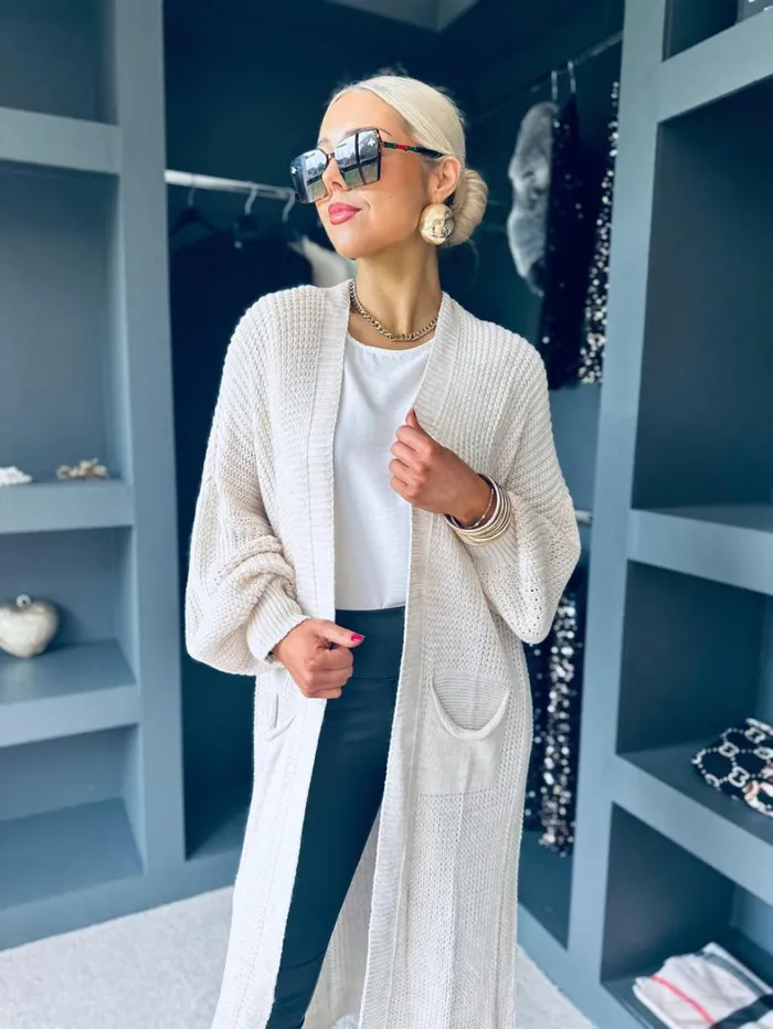 Philis Longline Knit Cardi Beige Womens Canella Lane Casual Wear