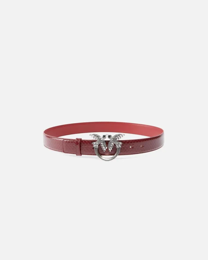 Pinko 3cm Glossy Python Leather BeltGalleria Cordovan Tanold Silver Women Belts