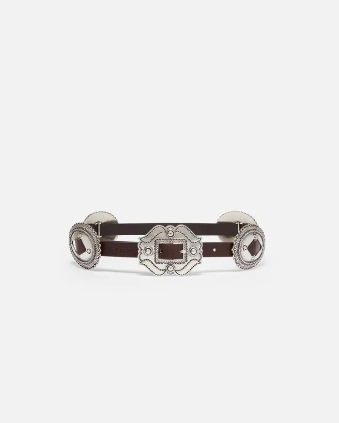 Pinko Belt With Large Buckle 2cm Dark Brownold Silver Women Belts